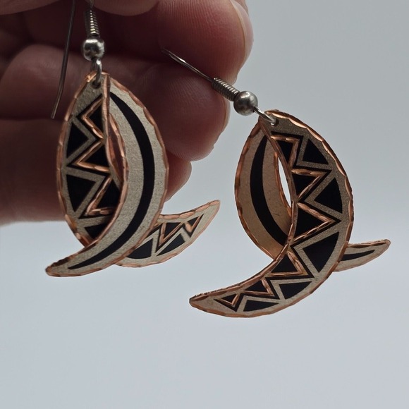 Crescent Moon Cooper Earrings Dangle Tribal Elegant Womens Fashion‎ Jewelry - Picture 3 of 8